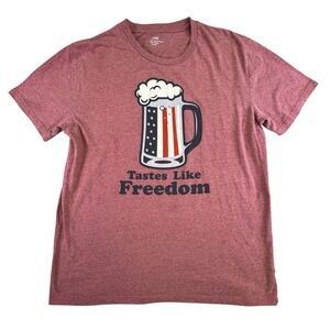 Mens Tastes Like Freedom Beer Mug American Flag Graphic T-Shirt L Red